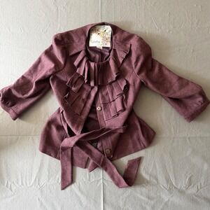 Tabitha Wool Blend Ruffle Front Peplum Jacket Plum Purple Size 8 Belted Blazer